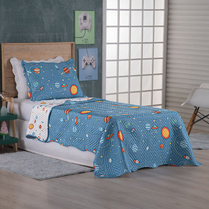 Kit Cobre Leito Colcha Solteiro 2 Peças 150 Fios Matelado Estampado