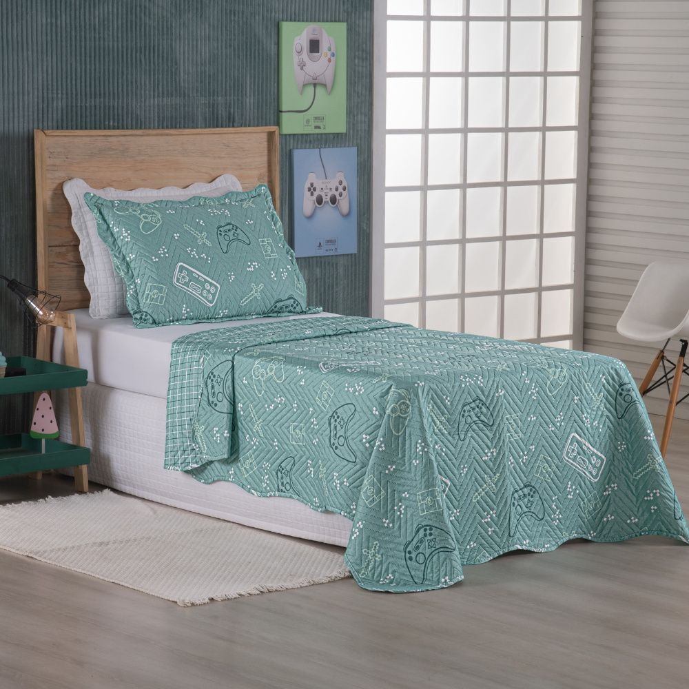 Kit Cobre Leito Colcha Solteiro 2 Peças 150 Fios Matelado Estampado