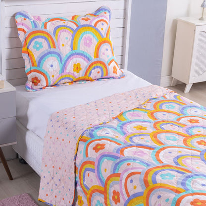 Kit Cobre Leito Colcha Solteiro 2 Peças 150 Fios Matelado Estampado