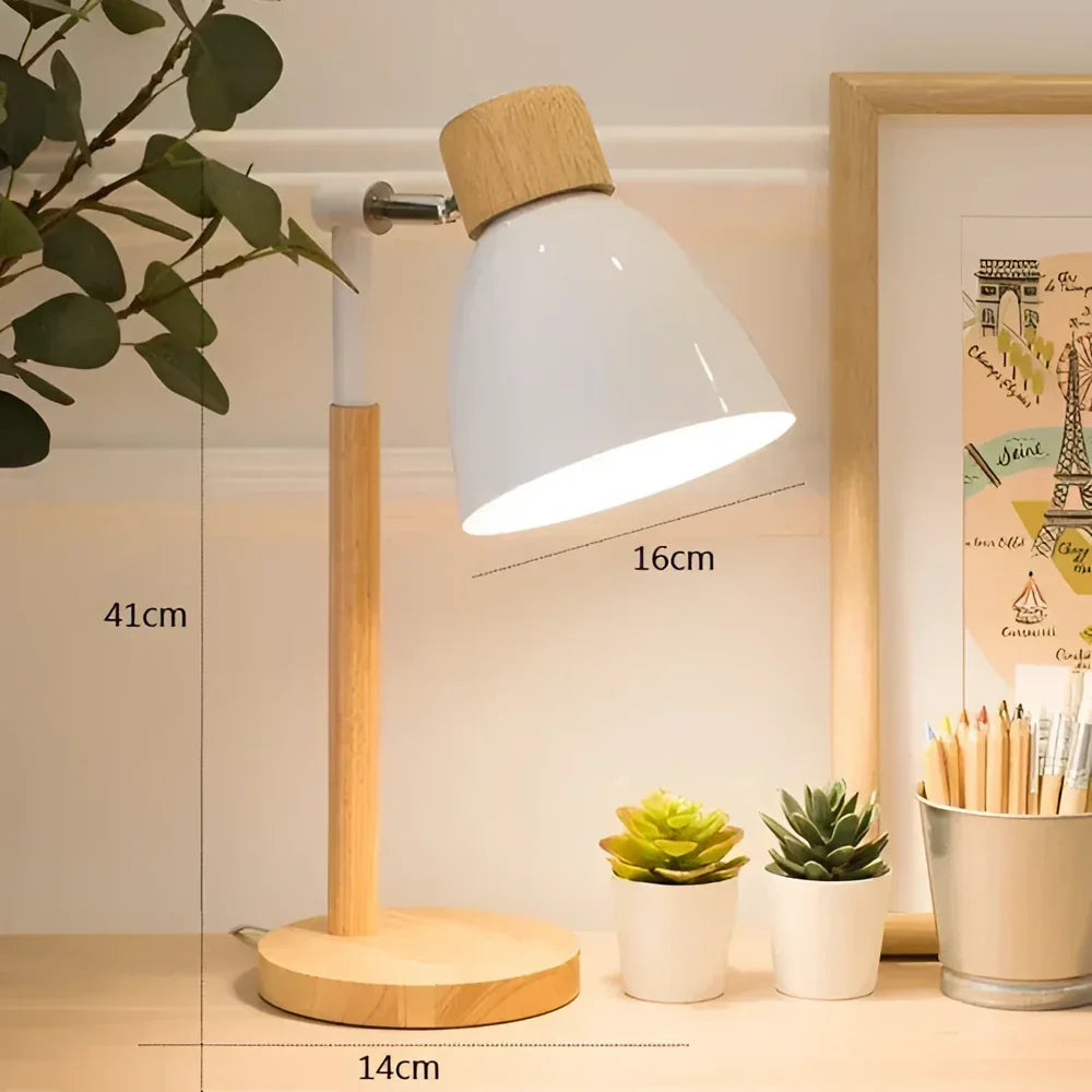 Luminária de Mesa LED com Cabeça Giratória em Madeira – Design Moderno para Quarto, Sala e Escritório