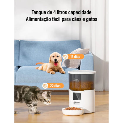 Alimentador Automático Wi-Fi 4L para Cães e Gatos com Porções Programáveis – Controle pelo Aplicativo Bivolt