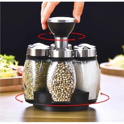 Porta Temperos Giratório em Inox e Vidro com 7 Peças – Organizador de Especiarias para Cozinha